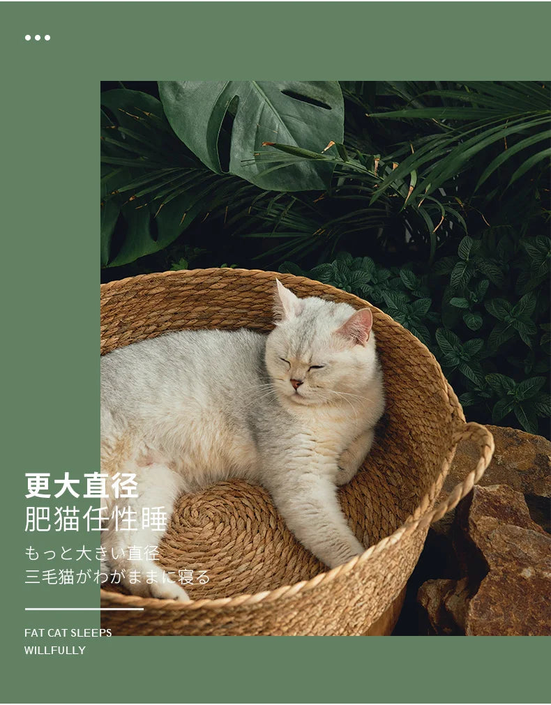 Pure Manual Cat Bed House Rattan Woven Four Seasons Nest Cat Scratch Board General Dandelion Woven Cool Pet Home Cat Accessories