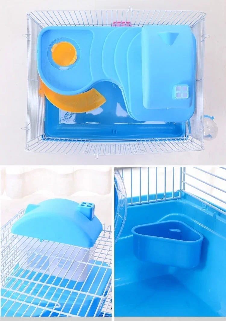 Hamster Cage Clear View 2 Layer Mouse Gerbil Castle Small Animal House (Size:23*17*30cm)