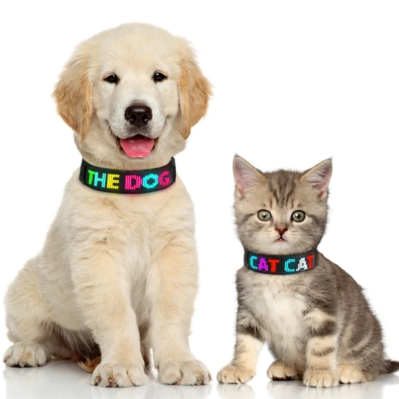New Pet LED Dog Collars USB Rechargeable Multilingual Flashing Light Up Screen Dog Collar Safe Luminous Pet Necklace Adjustable