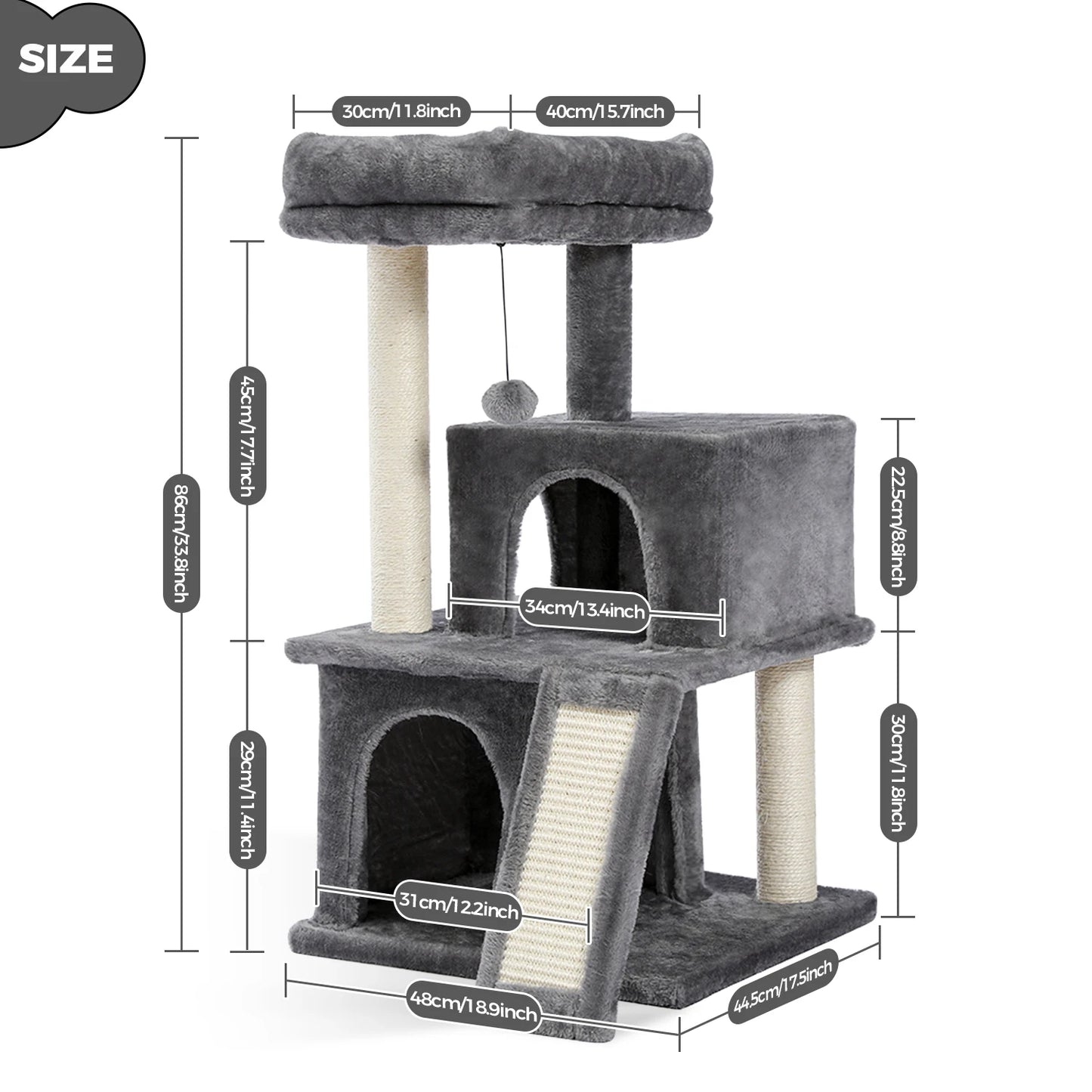 Large Cat Tree for Indoor Cats, Multi-Level Cat Tower with Sisal Scratching Post, 2 Spacious Condos, Cat Scratching Pad, Cat Toys