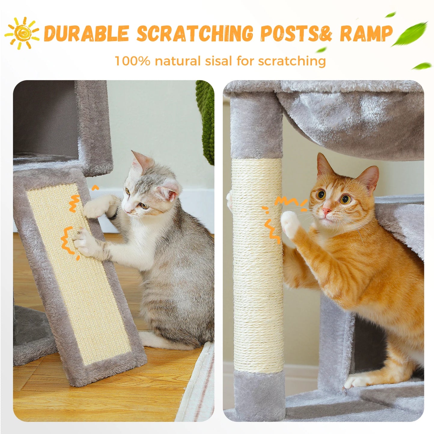 Large Cat Tree for Indoor Cats, Multi-Level Cat Tower with Sisal Scratching Post, 2 Spacious Condos, Cat Scratching Pad, Cat Toys