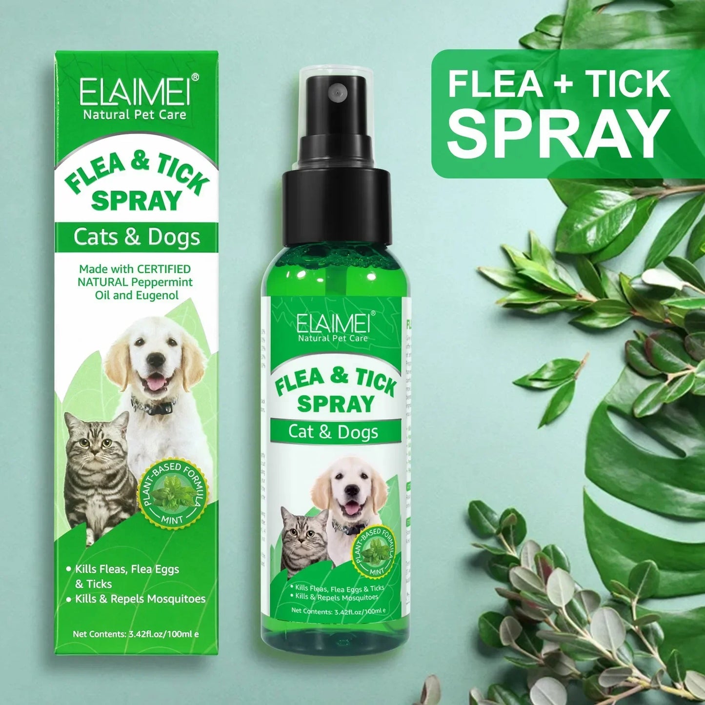 100ml PET Flea Tick Spray for Dogs Cats Fresh Fragrance Natural Pet Care Topical Spray for Dog Cat Accessories Cleaning Products