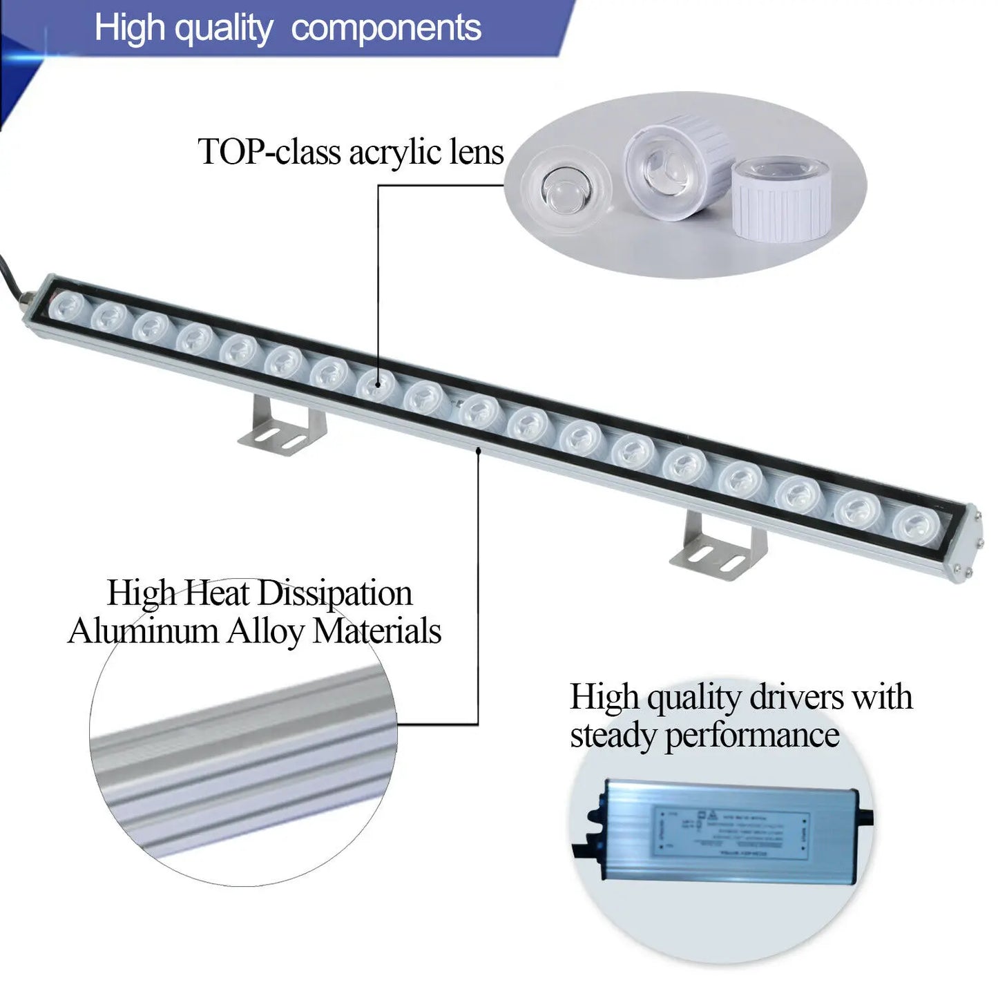 Populargrow 54W Led Aquarium Strip Bar Light with 470nm Blue Spectrum for Coral Reef Fish Tank