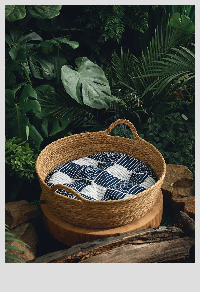 Pure Manual Cat Bed House Rattan Woven Four Seasons Nest Cat Scratch Board General Dandelion Woven Cool Pet Home Cat Accessories