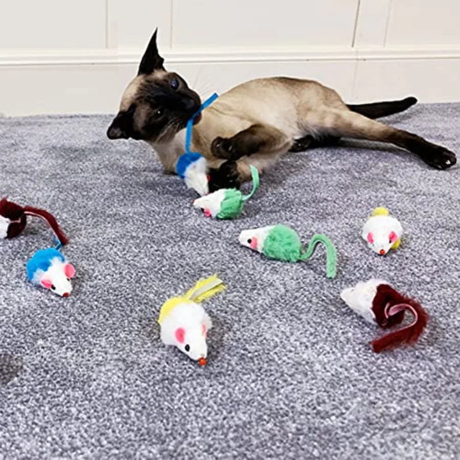 Cat Mouse Toys for Indoor Cats 12PCS 5 Color Variety Interactive Cat Toy Mice Cat Toy Mouse for Cats Fur Mouse Kitten Toy Mice