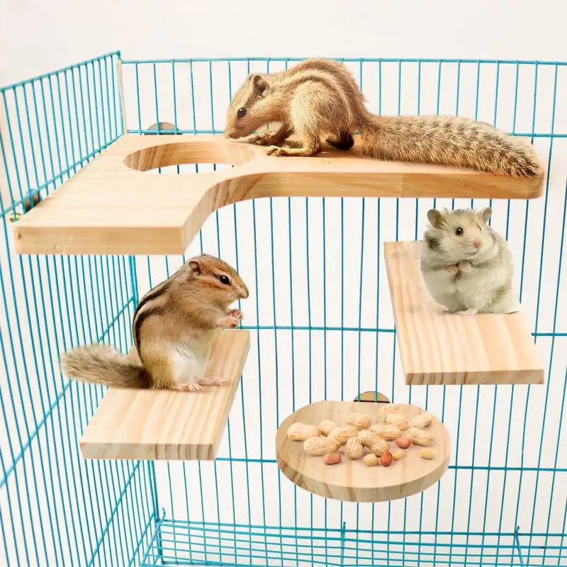 Hamster Wood Platform L-shaped Pedal With Round Hole Cage Accessories For Chinchilla Squirrel Rabbit