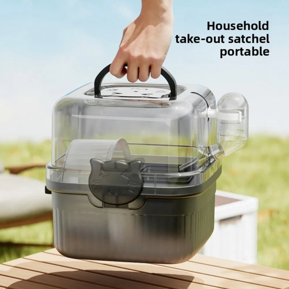 New 2 Layer Hamster Travel Cage Breathable With Handle Pet Carrying Box Water Bottle Large Capacity Hamster Habitat Travel Use