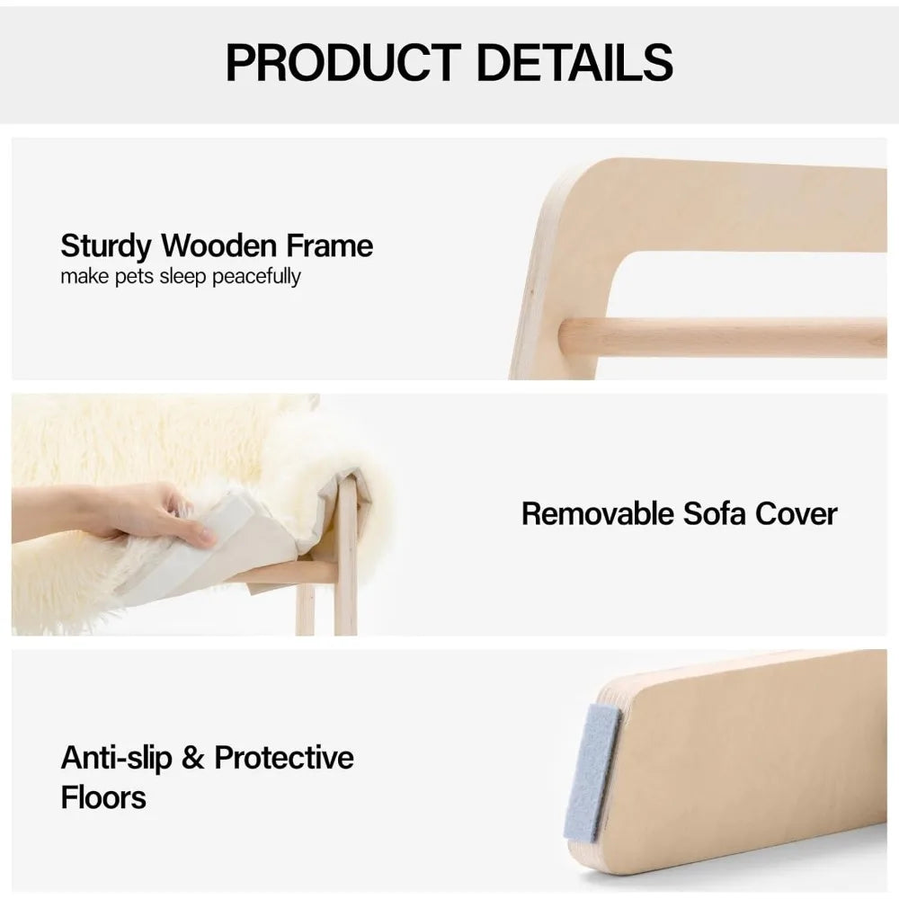 Cat Couch Bed, Pet Sofa for Indoor Cats Wooden Indoor Elevated Cat Beds with Removable Mattress Cover Suitable for Kitty, Puppy