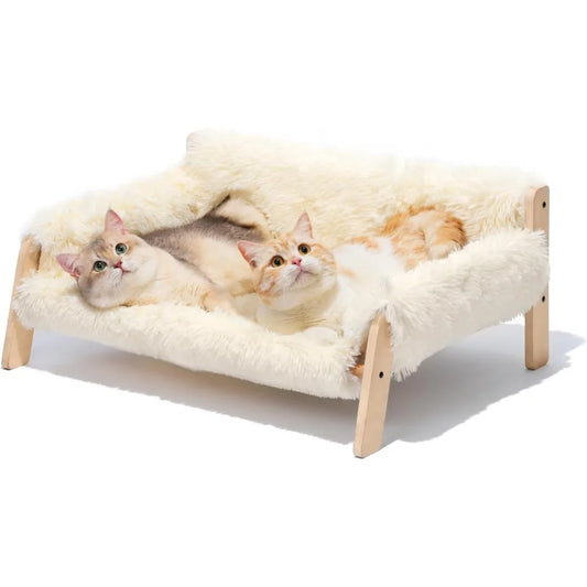 Cat Couch Bed, Pet Sofa for Indoor Cats Wooden Indoor Elevated Cat Beds with Removable Mattress Cover Suitable for Kitty, Puppy