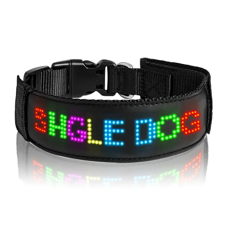 New Pet LED Dog Collars USB Rechargeable Multilingual Flashing Light Up Screen Dog Collar Safe Luminous Pet Necklace Adjustable