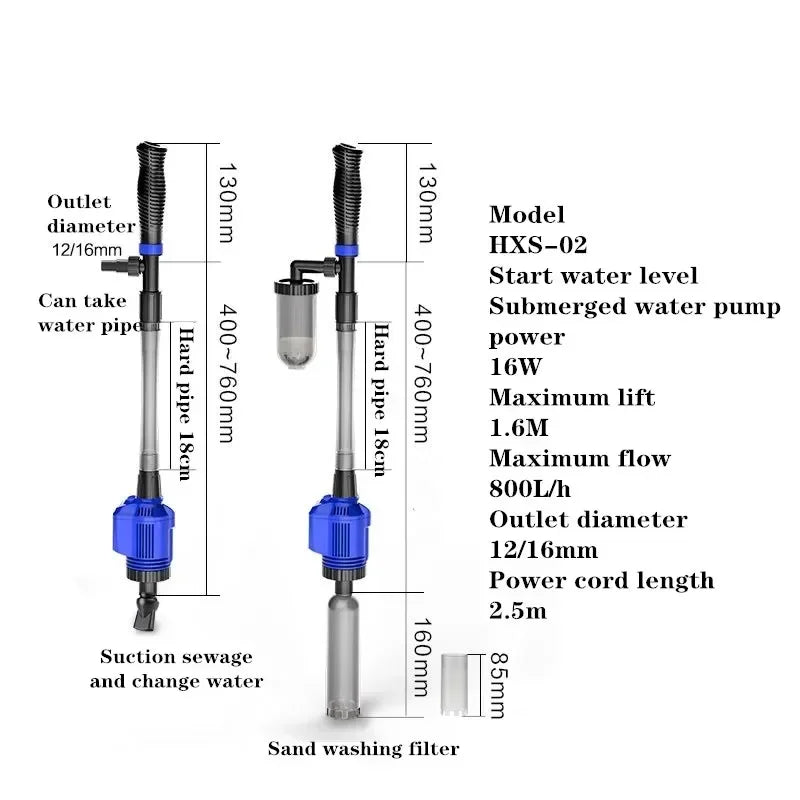 Aquarium Electric Gravel Cleaner Automatic Cleaner with Sponge Filter Fish Tank Vacuum Gravel Cleaner for Fish Tanks
