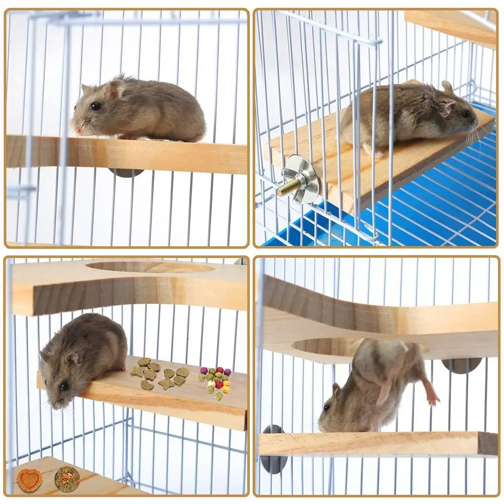 Hamster Wood Platform L-shaped Pedal With Round Hole Cage Accessories For Chinchilla Squirrel Rabbit