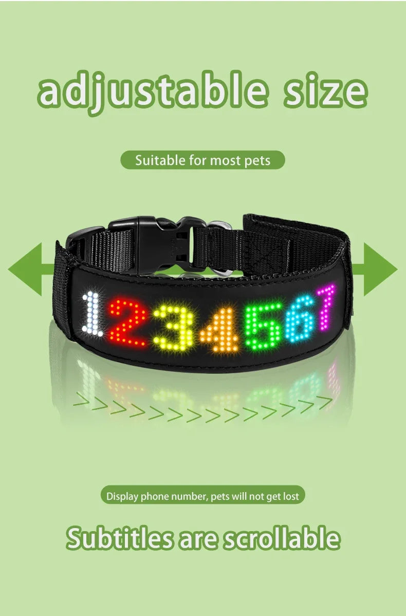 New Pet LED Dog Collars USB Rechargeable Multilingual Flashing Light Up Screen Dog Collar Safe Luminous Pet Necklace Adjustable