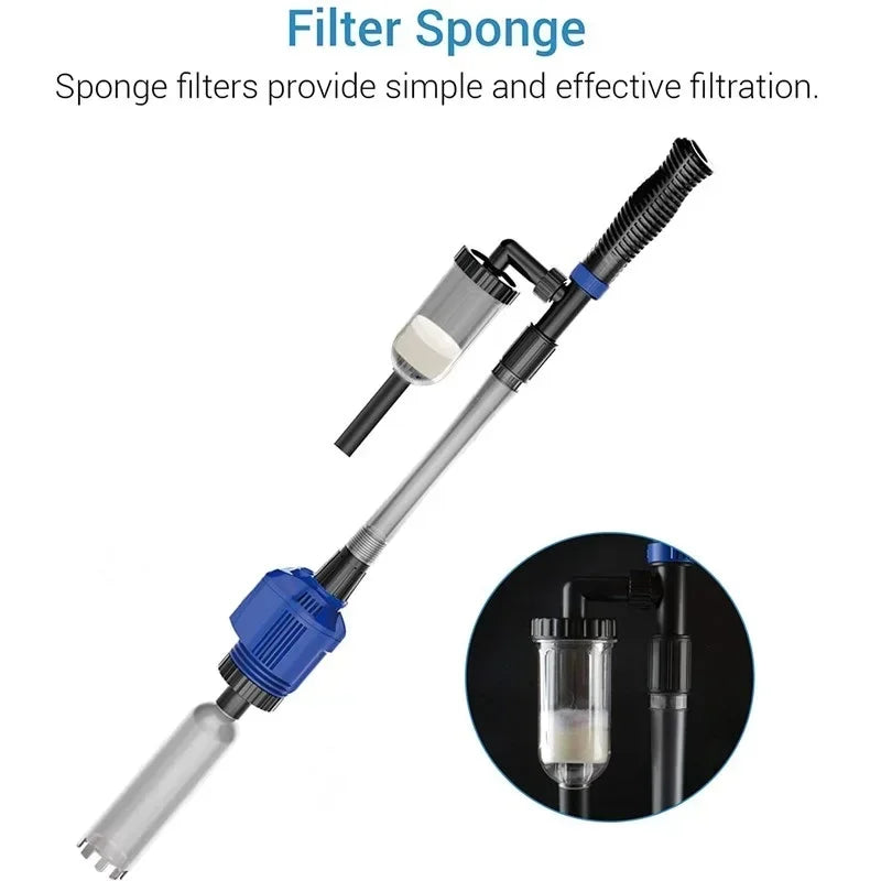 Aquarium Electric Gravel Cleaner Automatic Cleaner with Sponge Filter Fish Tank Vacuum Gravel Cleaner for Fish Tanks