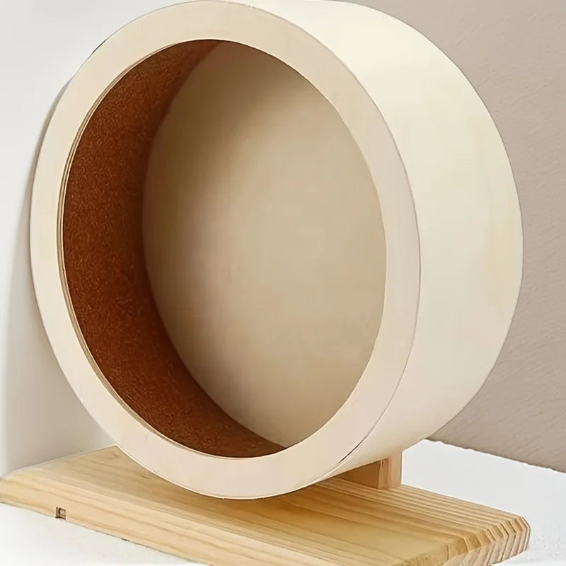 Wooden Silent Hamster Wheel with Stand Natural Wood Exercise Spinner for Chinchillas/Hedgehogs/Ferrets, Anti-Slip Non-Ejection