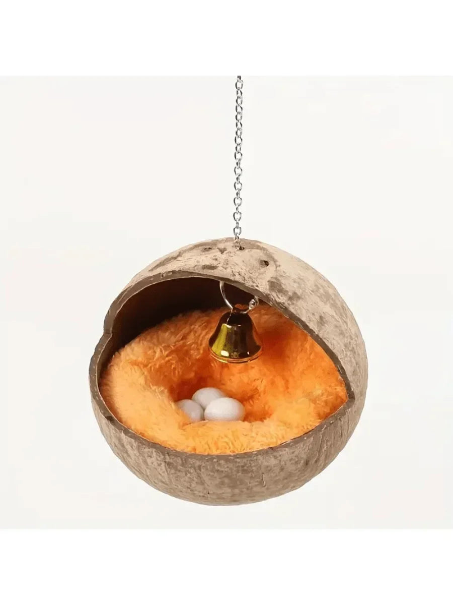 Natural Coconut Fiber Bird Nest For Small Pets, House, Bed, Breeding, Anti-Pecking, With Warm Pad And Bell, For Parrots