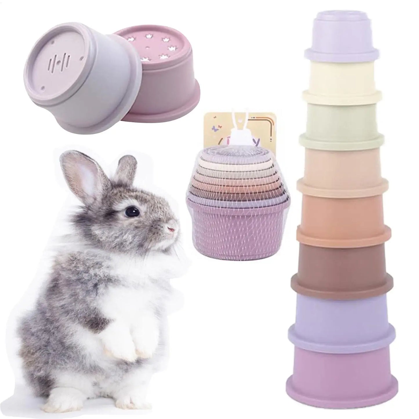 8pcs Multi-Colored Rabbits Stacking Cups Small Animals Reusable Plastic Nesting Toys for Bunny Hamster Chinchillas Guinea Pigs