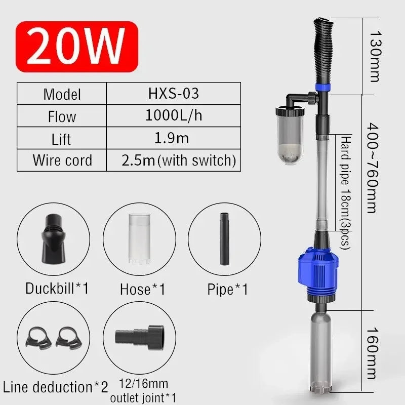 Aquarium Electric Gravel Cleaner Automatic Cleaner with Sponge Filter Fish Tank Vacuum Gravel Cleaner for Fish Tanks
