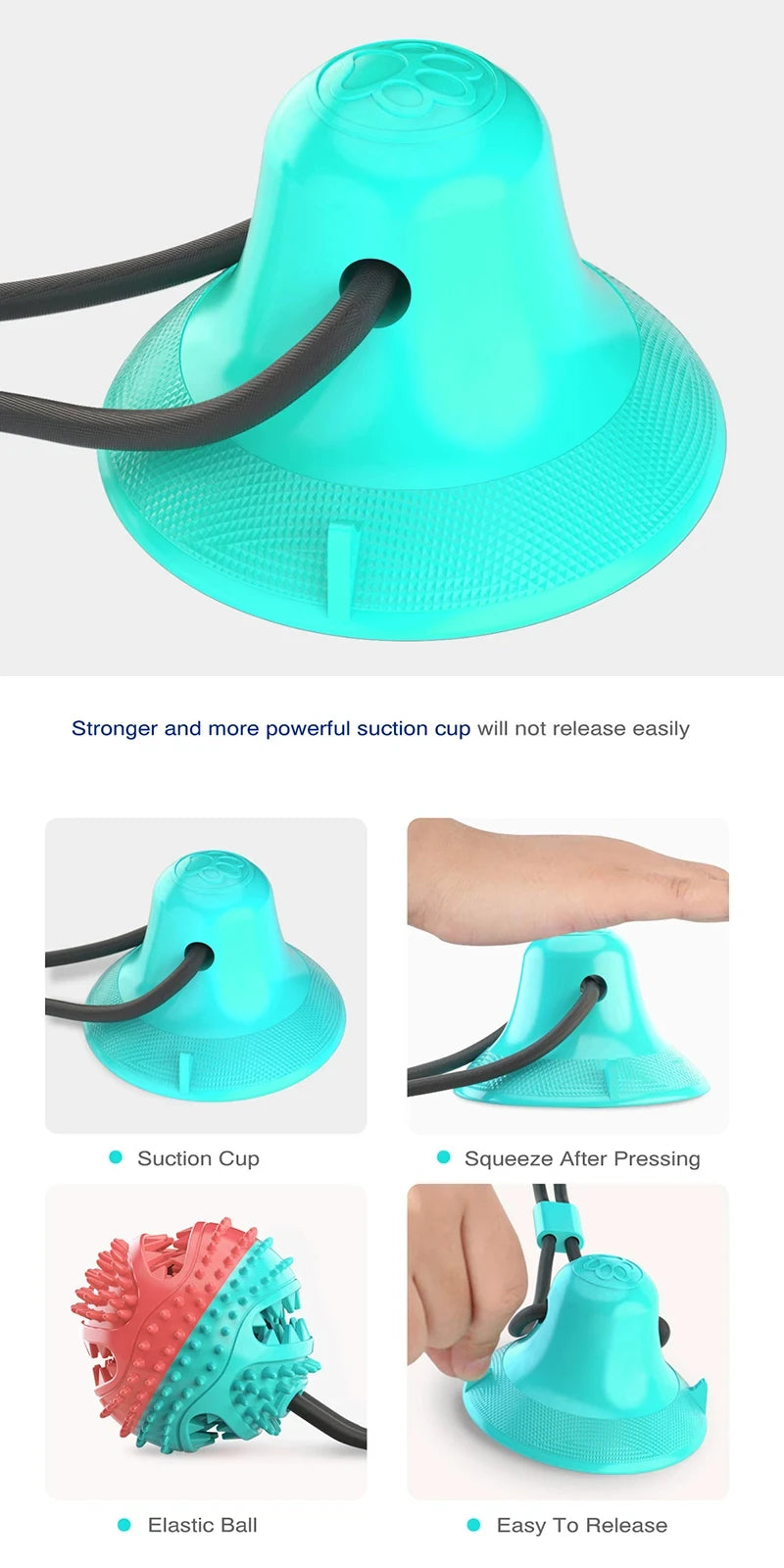 Large Dog Ball Toys Suction Cup Ropes Interactive Leaking Slow Feeder Chew Toy Teether