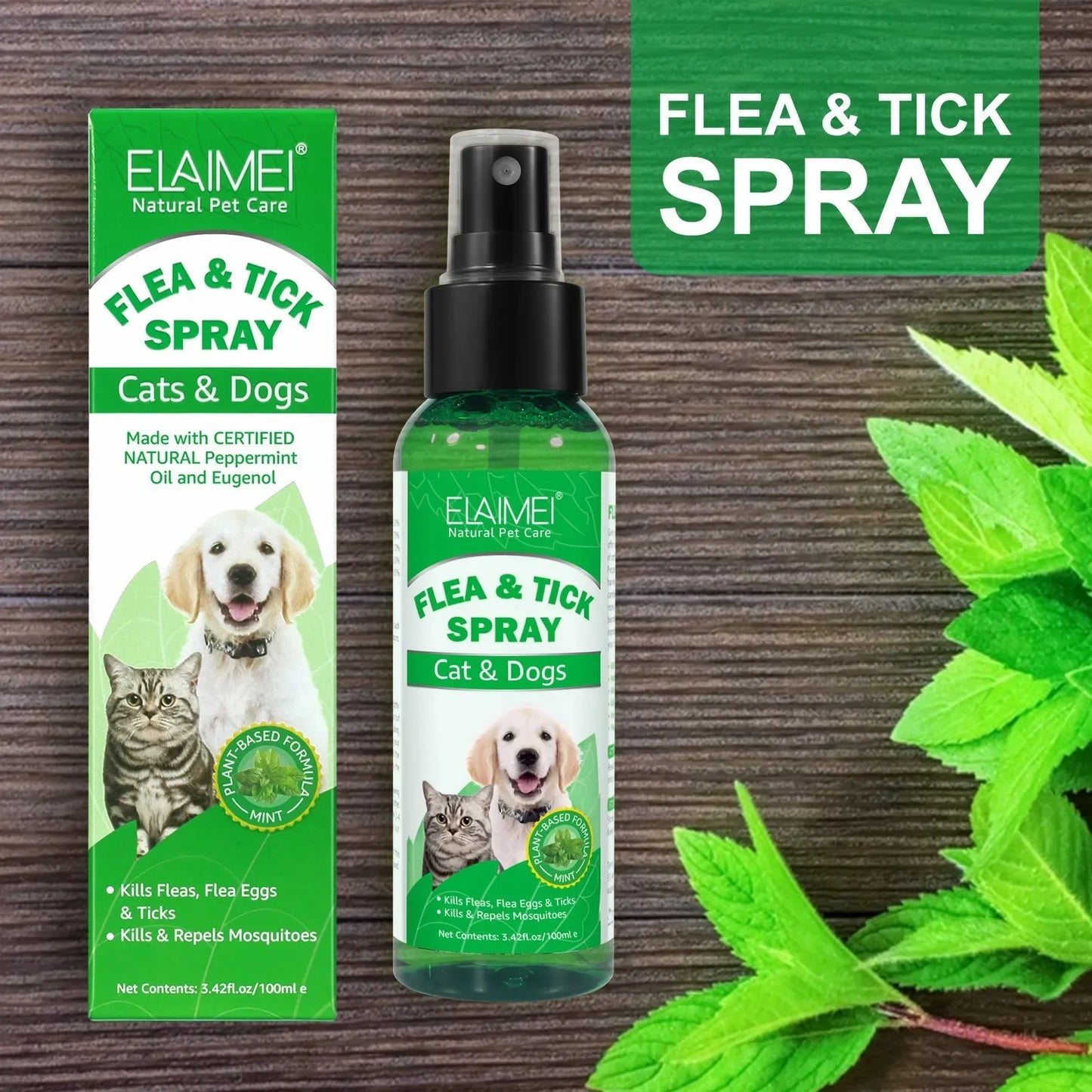 100ml PET Flea Tick Spray for Dogs Cats Fresh Fragrance Natural Pet Care Topical Spray for Dog Cat Accessories Cleaning Products
