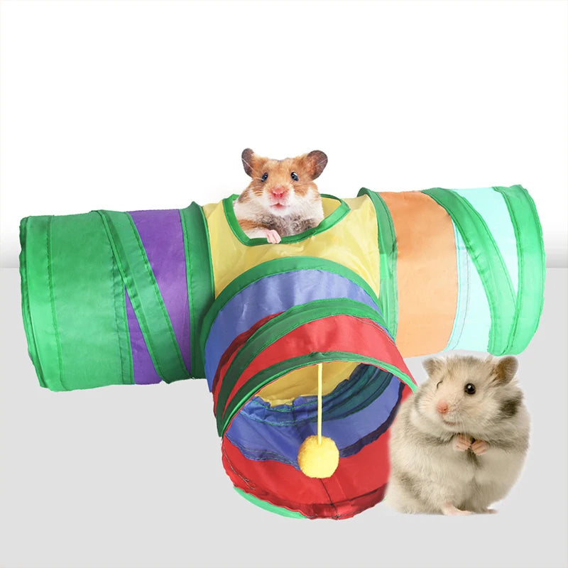 Hamster Toys Rat Tunnel Guinea Pig Tunnel Indoor Small Animal Toys Hamster Toys 3-way Collapsible Tunnel Toy Pets Supplies