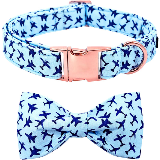 Dog Collar Blue Dog Bow Collar Boy Dog Collars with Bow Heavy Duty Adjustable Bowtie Collar for Large Dogs Pet Gift