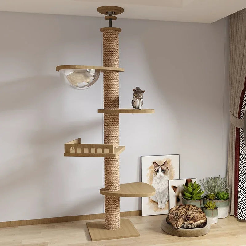 1pc Cat Tree House Cat Tower large Multi-Level Floor To Ceiling Adjustable Climbing Toy Tree House Wooden Cat Toys Pet Products