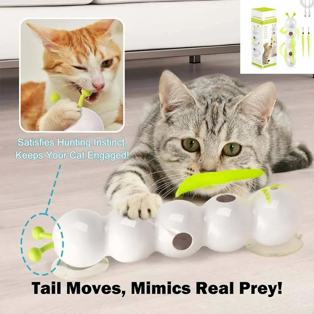 Smart Caterpillar Cat plaything‌ Whack A Mole Cat Interactive Cat Feather Motion Sensor Teasing Cat for Indoor Cats