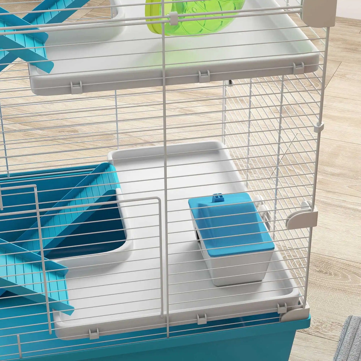 Hamster cage, 6-tier small animal cage with tunnel, hut, exercise wheel, food bowl, water bottle, ramp, 58 x 36 x 81 cm
