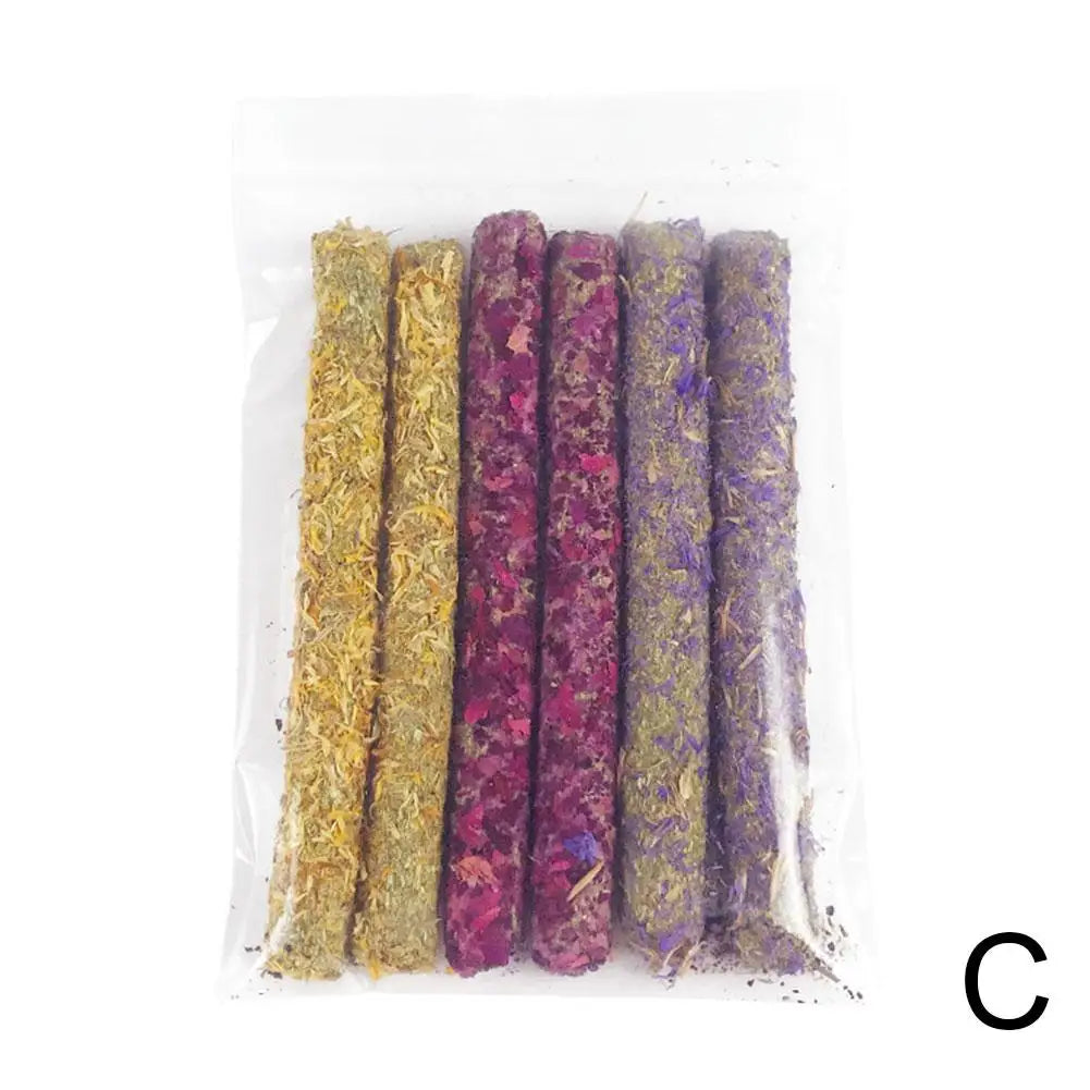 6/18pcs Rabbit Chew Sticks Mixed Natural Flower Chew Toys Treats For Rabbit Bunny Chinchilla Guinea Pig Hamster Molar Snacks