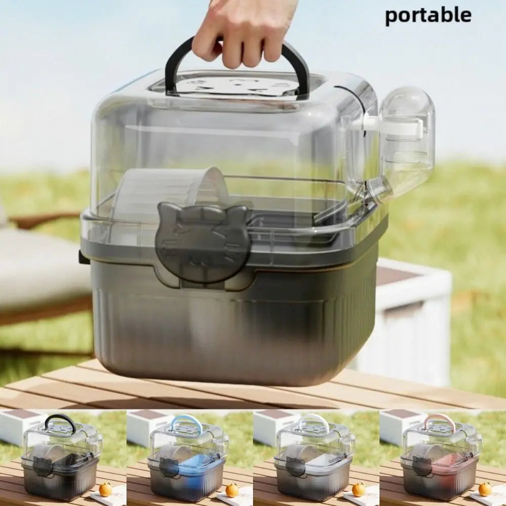 New 2 Layer Hamster Travel Cage Breathable With Handle Pet Carrying Box Water Bottle Large Capacity Hamster Habitat Travel Use