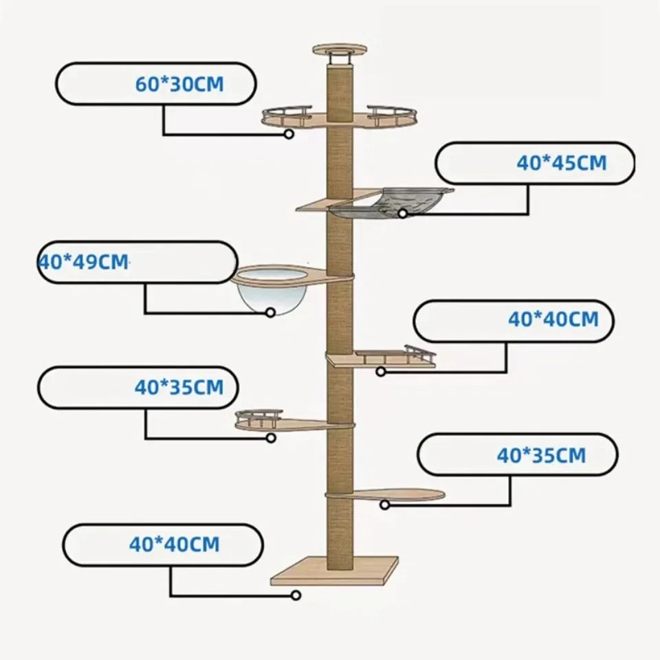 1pc Cat Tree House Cat Tower large Multi-Level Floor To Ceiling Adjustable Climbing Toy Tree House Wooden Cat Toys Pet Products