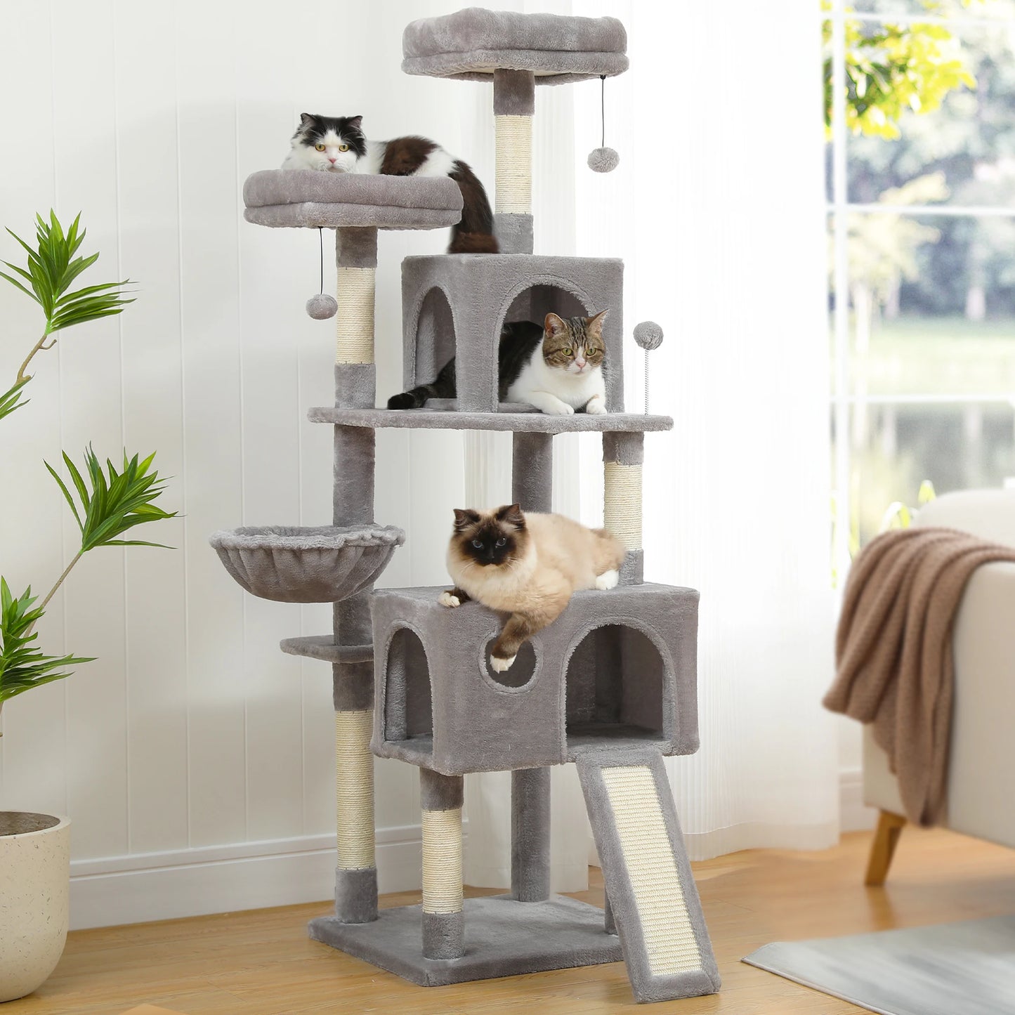 Large Cat Tree for Indoor Cats, Multi-Level Cat Tower with Scratching Posts, Padded Perches, Plush Cat Condo, Cat Accessories