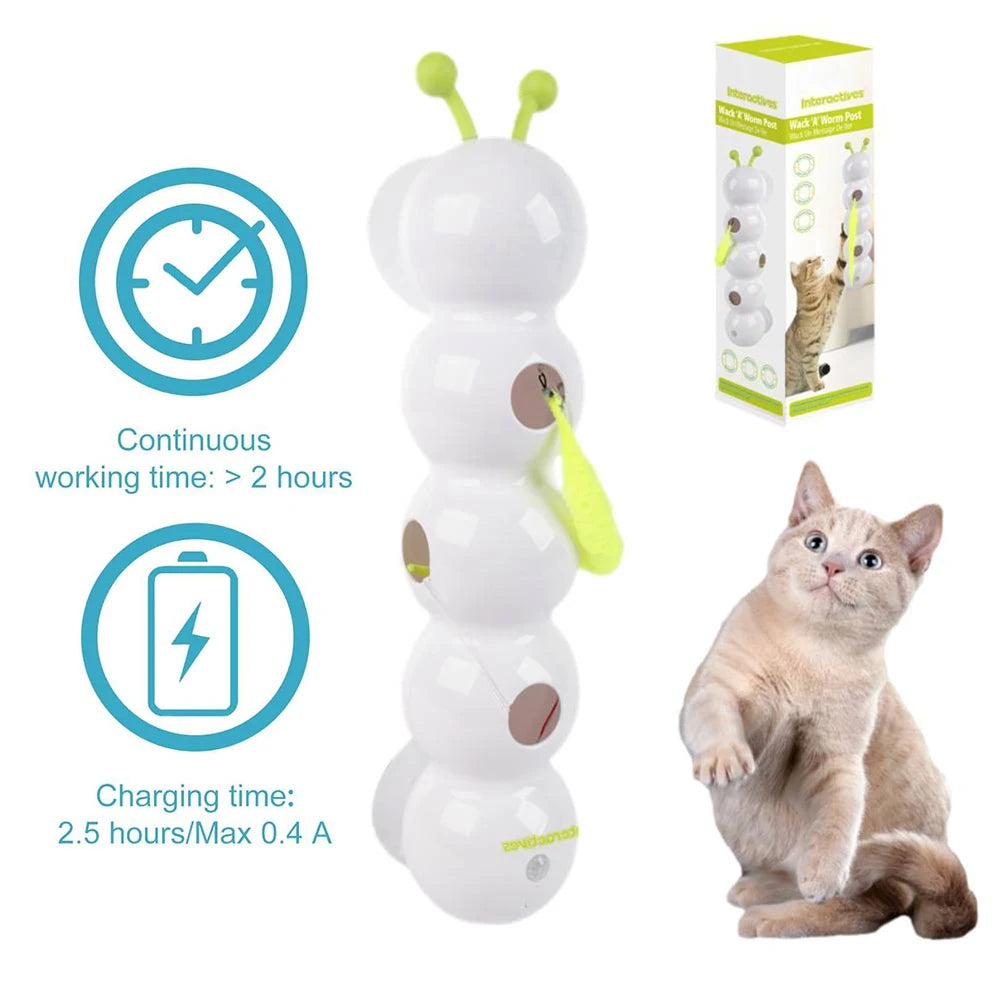 Smart Caterpillar Cat plaything‌ Whack A Mole Cat Interactive Cat Feather Motion Sensor Teasing Cat for Indoor Cats