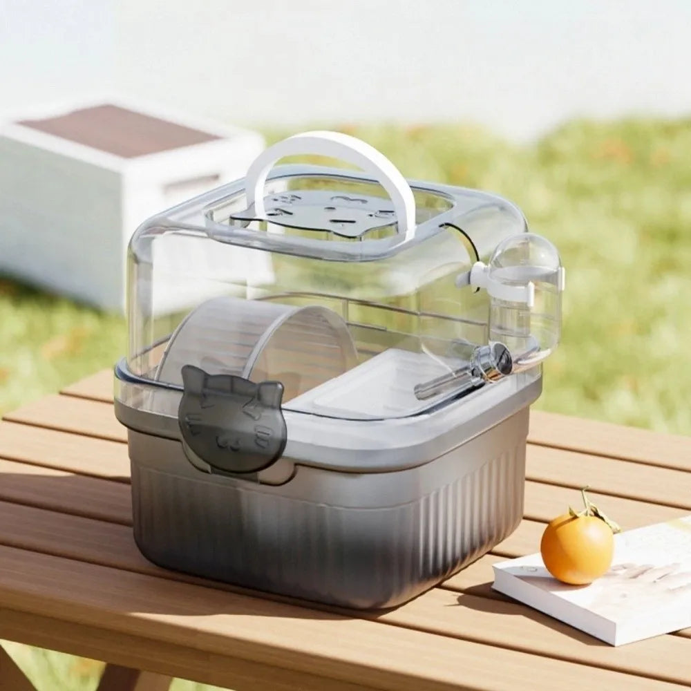 New 2 Layer Hamster Travel Cage Breathable With Handle Pet Carrying Box Water Bottle Large Capacity Hamster Habitat Travel Use