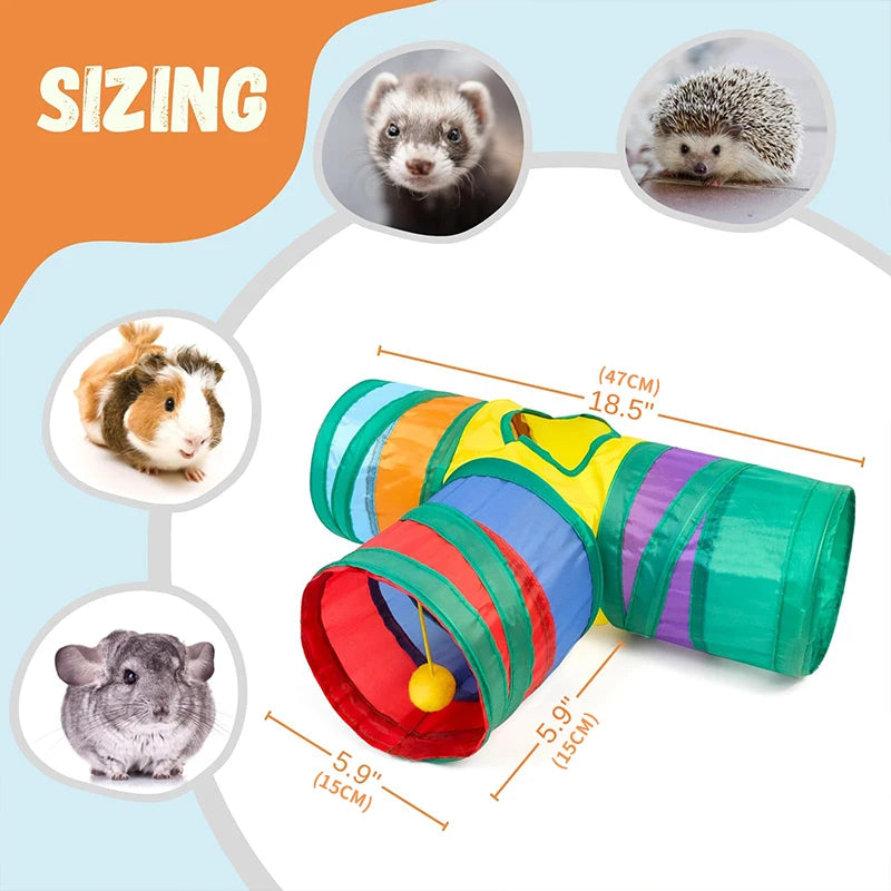 Hamster Toys Rat Tunnel Guinea Pig Tunnel Indoor Small Animal Toys Hamster Toys 3-way Collapsible Tunnel Toy Pets Supplies