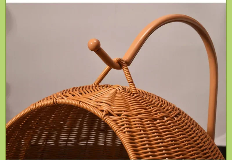 Semi-enclosed Pet Hammock Hanging Cat Nest Round Rattan Cat Cage Cat Bed with Plush Cushion Pet Cradle Bed Cat Accessories