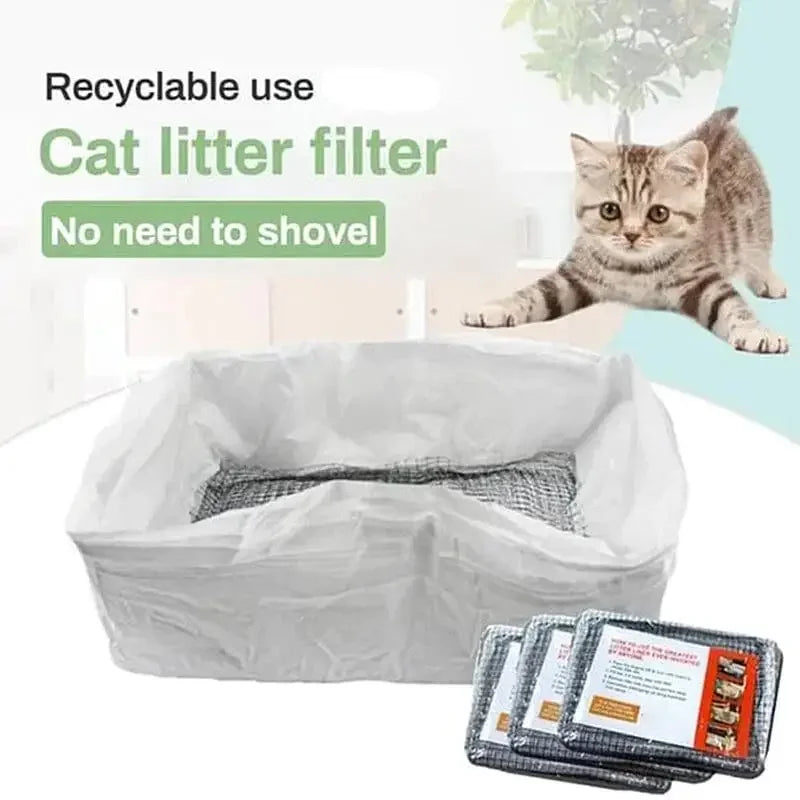 Cat Litter Bags Liners 10Pcs Drawstring Sifting Cat Litter Bags with Filter Net Reusable Litter Box Liners Thick Cat  Bags