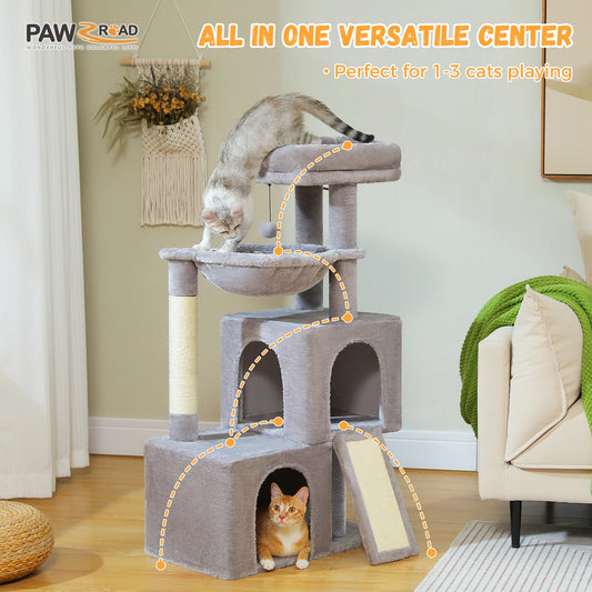 Large Cat Tree for Indoor Cats, Multi-Level Cat Tower with Sisal Scratching Post, 2 Spacious Condos, Cat Scratching Pad, Cat Toys