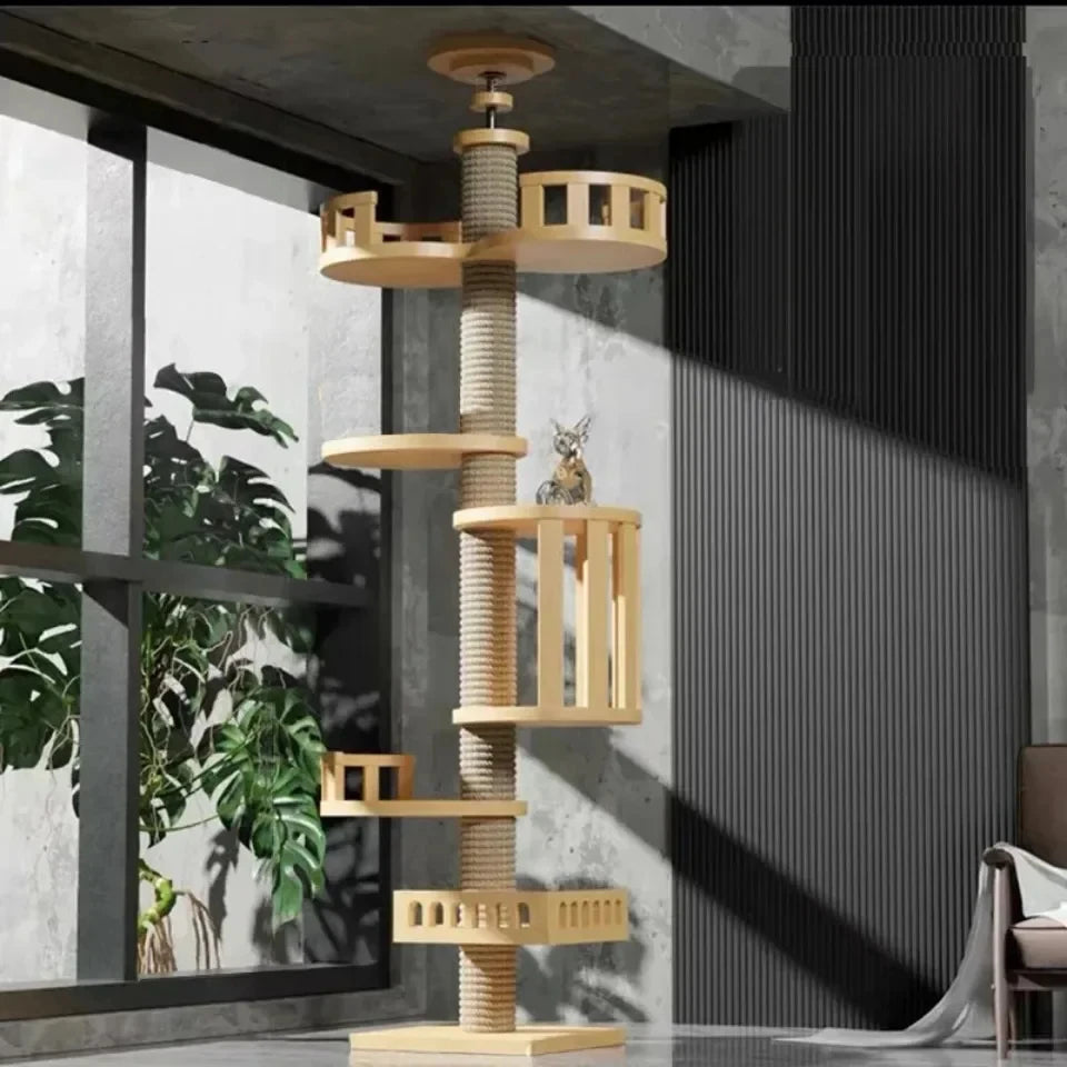 1pc Cat Tree House Cat Tower large Multi-Level Floor To Ceiling Adjustable Climbing Toy Tree House Wooden Cat Toys Pet Products