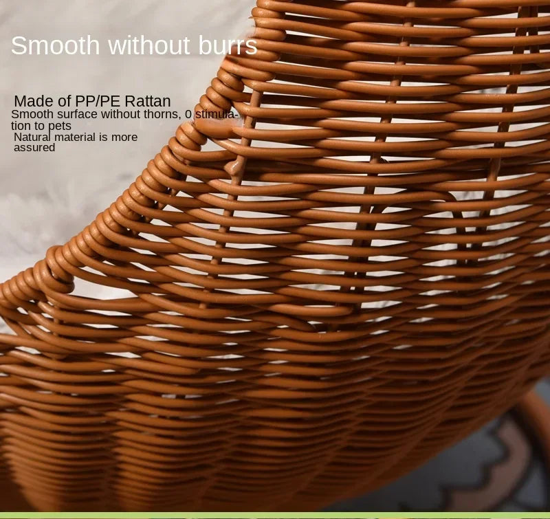 Semi-enclosed Pet Hammock Hanging Cat Nest Round Rattan Cat Cage Cat Bed with Plush Cushion Pet Cradle Bed Cat Accessories