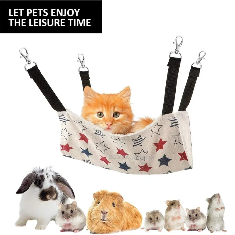 Cat Canvas Hammock Bed Pet Hamster Beds Double-Sided Hanging Bed Pet Swing Bed Hamster Squirrel Rabbit Rest Sleep Supplies