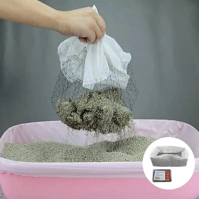 Cat Litter Bags Liners 10Pcs Drawstring Sifting Cat Litter Bags with Filter Net Reusable Litter Box Liners Thick Cat  Bags