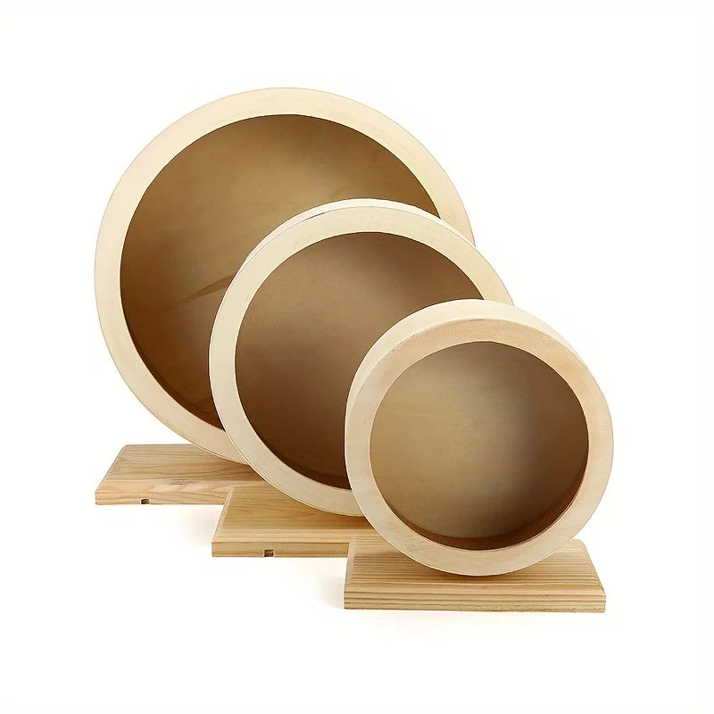 Wooden Silent Hamster Wheel with Stand Natural Wood Exercise Spinner for Chinchillas/Hedgehogs/Ferrets, Anti-Slip Non-Ejection
