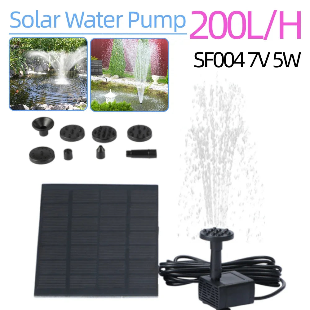 SF004 200L/H DIY Solar Powered Water Fountain Pump 5W 7V PET Solar Panel Kit with 6 Nozzles for Outdoor Fish Tank Aquarium