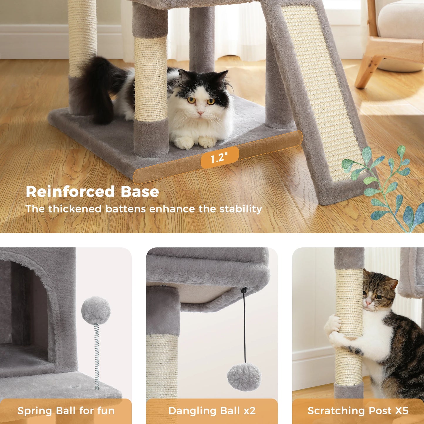 Large Cat Tree for Indoor Cats, Multi-Level Cat Tower with Scratching Posts, Padded Perches, Plush Cat Condo, Cat Accessories