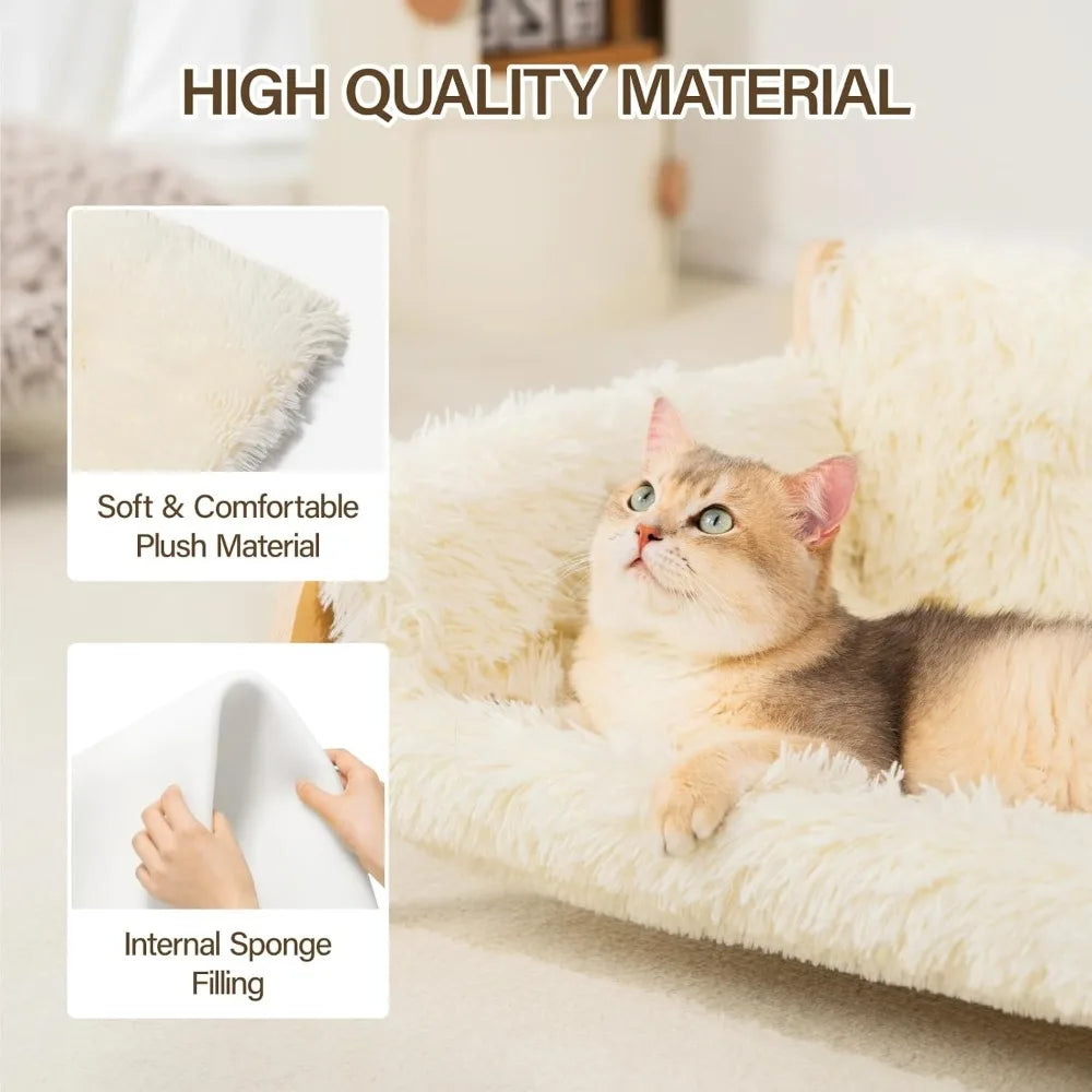 Cat Couch Bed, Pet Sofa for Indoor Cats Wooden Indoor Elevated Cat Beds with Removable Mattress Cover Suitable for Kitty, Puppy