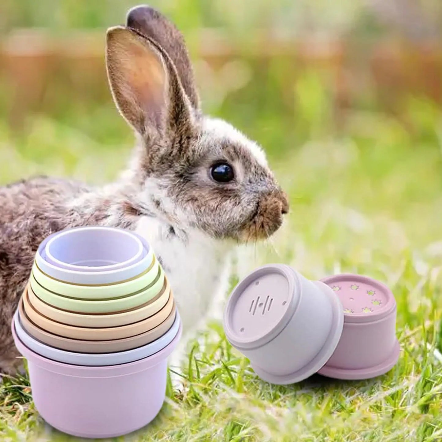 8pcs Multi-Colored Rabbits Stacking Cups Small Animals Reusable Plastic Nesting Toys for Bunny Hamster Chinchillas Guinea Pigs