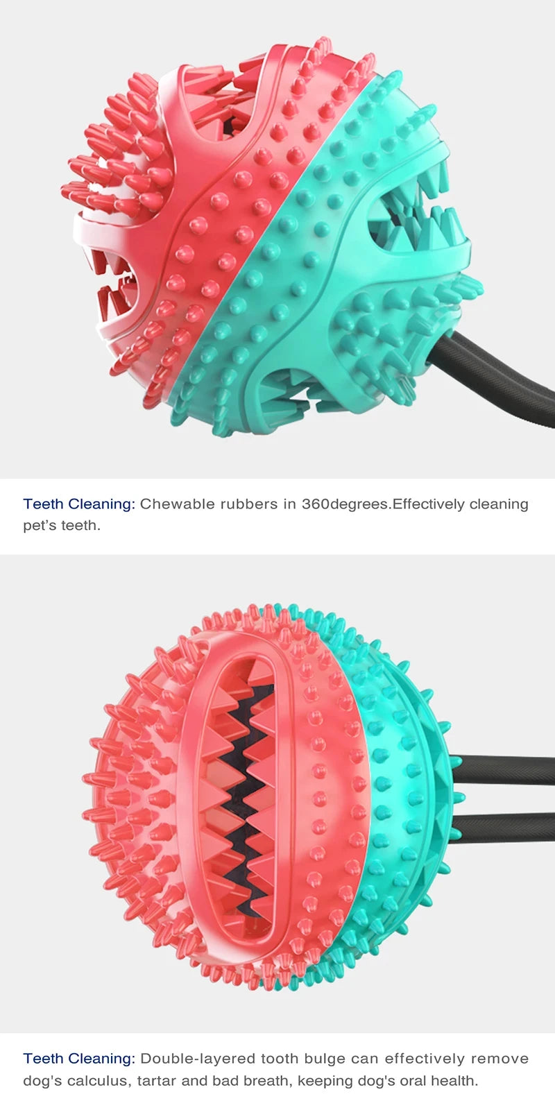 Large Dog Ball Toys Suction Cup Ropes Interactive Leaking Slow Feeder Chew Toy Teether