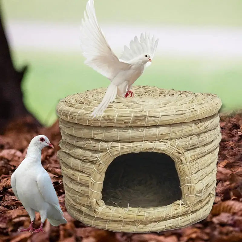 Straw Woven Bird Nest Poultry Incubation Bed Poultry Incubation Bed Bird Breeding House for Pigeon Parrot Hamster Squirrel